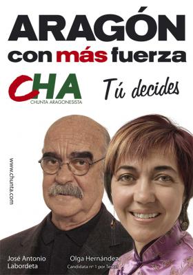 cartel electoral de la Chunta Aragonesista con Labordeta